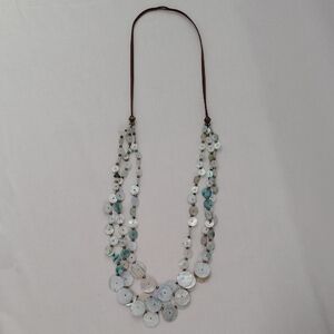Multi-Strand Iridescent Shell Disc Necklace - White/Blue